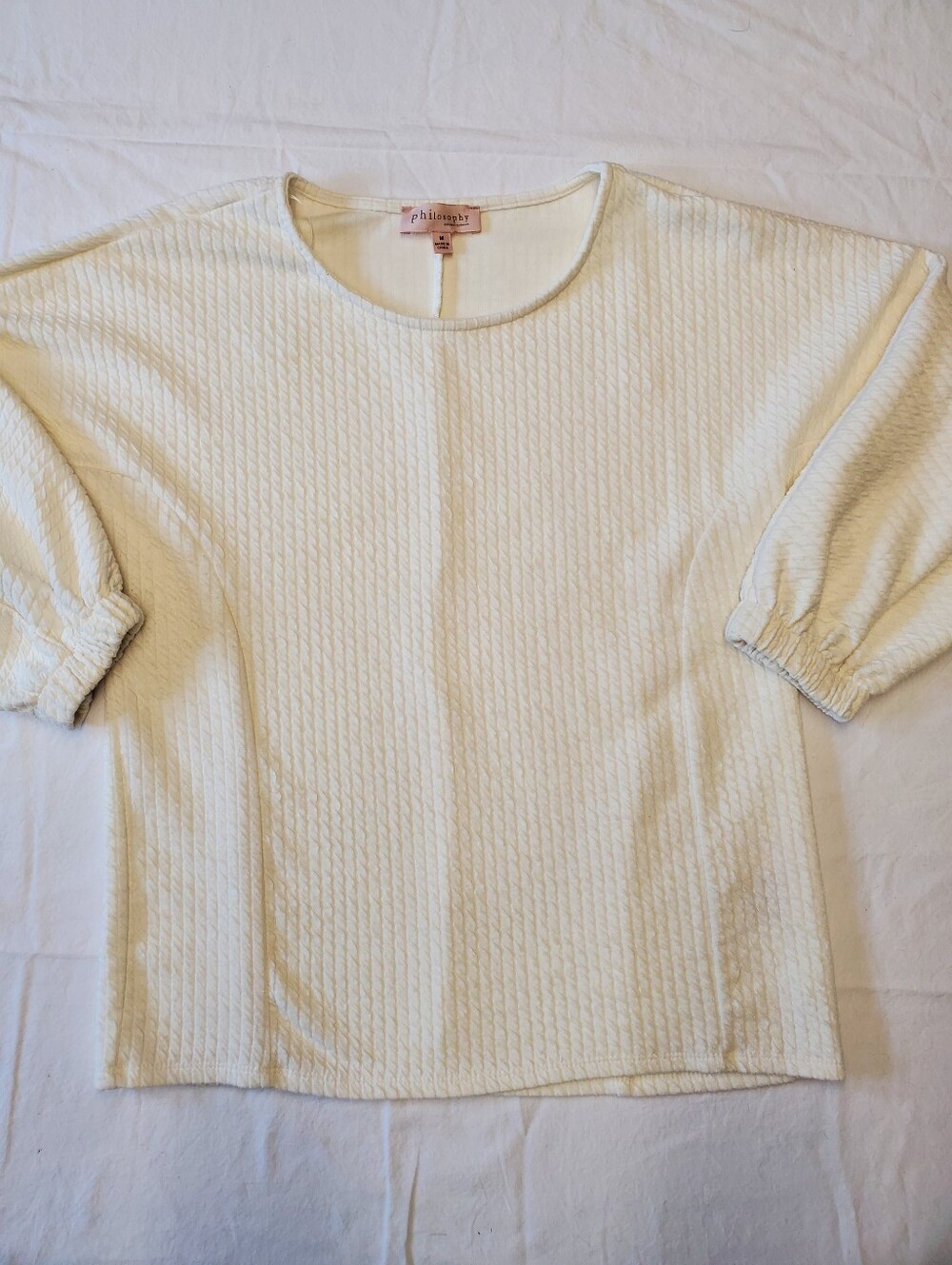 Philosophy Republic Clothing Ivory Cable Texture Knit Top Balloon Sleeve Women M